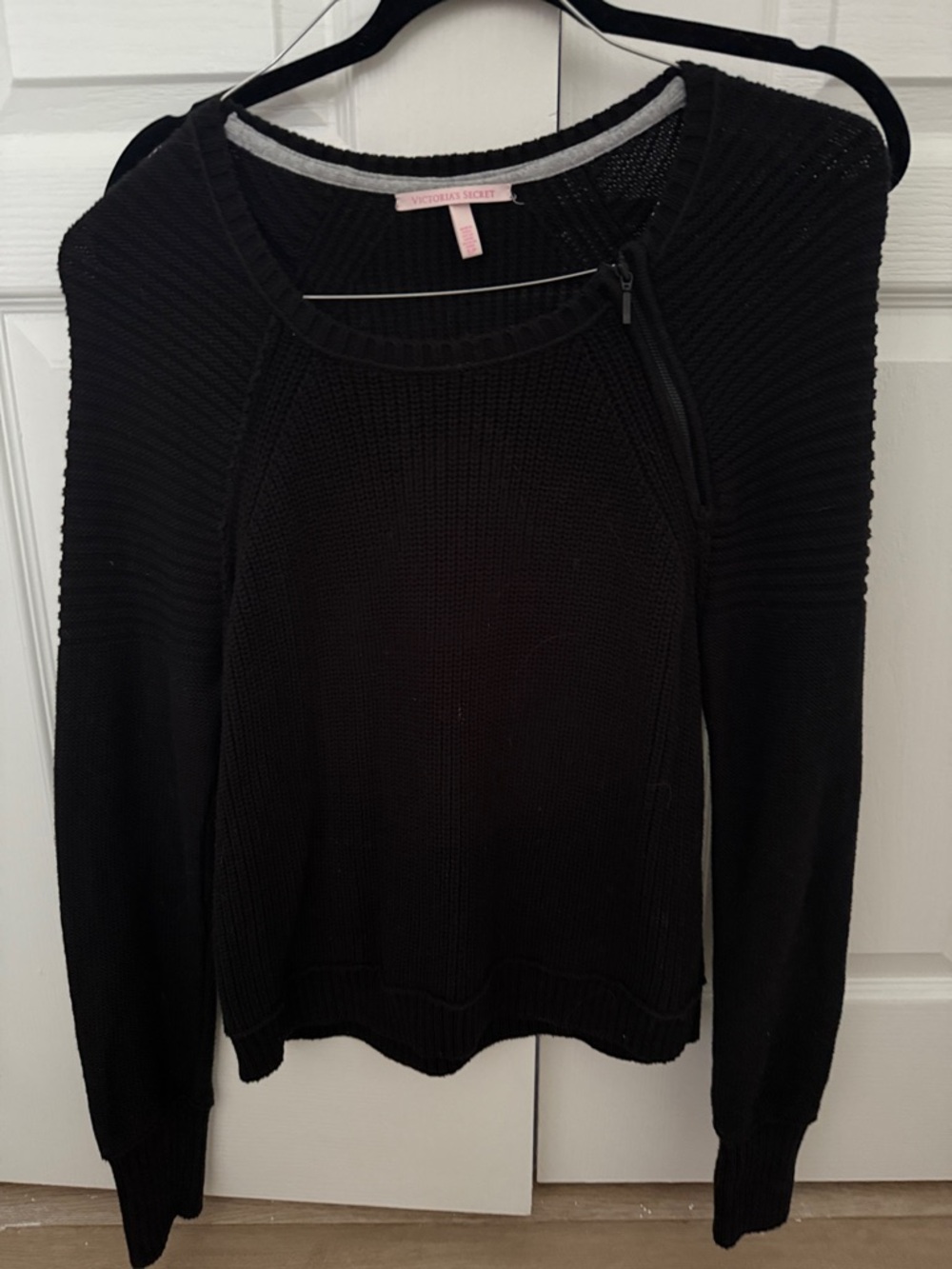 Victoria's Secret Black Crewneck Zip-Detail Sweater